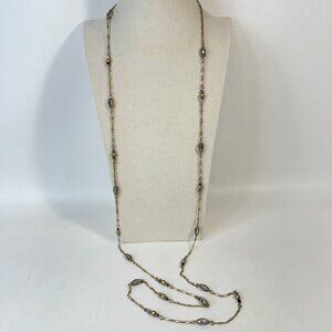 Long Faceted Glass Bead Station Necklace Gold Tone Layering‎ Piece